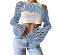 Maglione a scialle con sciarpa a maglia sexy da donna - Sciarpa con maniche da donna sciarpa con maniche tessute | abbigliamento versatile unita collo spalle nude da viaggio, Azzurro 2, Medium