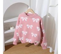 Maglione a trecce con fiocco rosa per ragazze pre-adolescenti, pullover carino con collo tondo e maniche lunghe per autunno e ritorno a scuola, maglia calda invernale, top coordinato per la famiglia 8