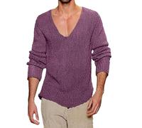 Maglione alla Moda con Scollo a V per Uomo, Pullover Lavorato a Maglia Maniche Lunghe, Magliette Casual lavorate Maglia, Camicia da Uomo Viola, Taglia M