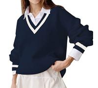 Maglione alla moda per donna ragazza 2025 nuove donne autunno e inverno scollo a V Collisione incantesimo a maniche lunghe maglione lavorato a maglia maglione del Ringraziamento per le donne, Nero ,