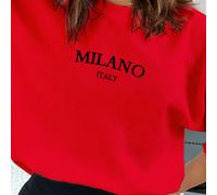 Maglione ampio a maniche lunghe e collo rotondo, stile casual e minimalista, con stampa del motivo di Milano, per donne L,M,S,XL,XS,XXL,XXSLettereTessuto in maglia