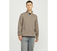 Maglione ampio collo alto mezza cerniera Beige XL Tinta unita