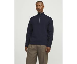 Maglione ampio collo alto mezza cerniera Blu L Tinta unita