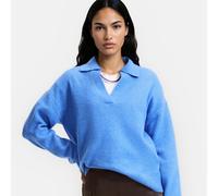 Maglione ampio con collo a polo Blu M Tinta unita