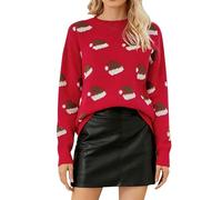 Maglione Arancione Donna Maglia Lupetto Donna Ladies Autumn Winter Warm Christmas Print Cardigan Sweater Knit Pullover Crewneck Hoodie Maglione Bianco Lungo Red M