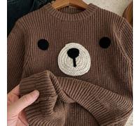 Maglione autunnale da bambino con girocollo e spalle, pullover spesso con orso carino, abbigliamento invernale per il ritorno a scuola, comodo casual retrò per l'uso scolastico 6Y,7Y,4Y,5YFumettoAcril