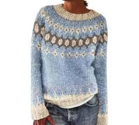 Maglione Autunno Donna Leggero Maglia Maglione Chic Elegante Autunno Spessa Tunica Calda Felpe Vintage Manica Lunga Grande Taglia Pullover Primavera Casual Basic Top, Azzurro, XXXL