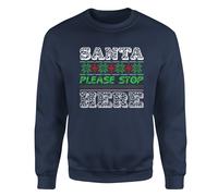 Maglione Babbo Natale Please Stop Here Christmas Ugly Felpa Famiglia...