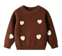 Maglione Bambino, Maglione Lavorato a Mano con Motivo a Cuore per Bambine in Morbido Filato Caldo e Accogliente per Neonati e Bambini per Il Compleanno. (Coffee 1-2 Years)