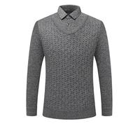 Maglione Base del Tuta Maglione a Maniche Lunghe Uomo a Righe Classico Collo Volto Maglione Uomo Inverno Leggero Confortevole Casa 2 Pezzi Falsi, grigio, XL