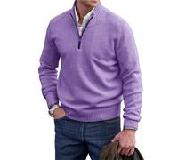 Maglione Basic con Cerniera in Cashmere da Uomo, Maglione da Uomo con Cerniera a Quarto, Maglione Girocollo Basic Uomo (Viola, XL)
