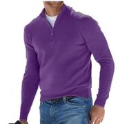Maglione Basic da Uomo in Cashmere Con Cerniera, Girocollo Lavorato a Maglia, Maniche Lunghe Morbido al Tatto Con Zip a Quarto, Porpora Intenso, XL