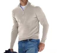 Maglione Basic da Uomo in Cashmere Con Cerniera, Girocollo Lavorato a Maglia, Maniche Lunghe Morbido al Tatto Con Zip a Quarto, Bianco Sporco, M