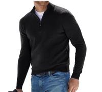 Maglione Basic da Uomo in Cashmere Con Cerniera, Girocollo Lavorato a Maglia, Maniche Lunghe Morbido al Tatto Con Zip a Quarto, Nero, XL