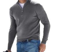 Maglione Basic da Uomo in Cashmere Con Cerniera, Girocollo Lavorato a Maglia, Maniche Lunghe Morbido al Tatto Con Zip a Quarto, Grigio, 3XL