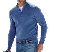 Maglione Basic da Uomo in Cashmere Con Cerniera, Girocollo Lavorato a Maglia, Maniche Lunghe Morbido al Tatto Con Zip a Quarto, Blu, L