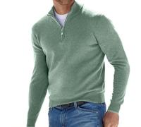 Maglione basic da uomo in cashmere con cerniera, maglione girocollo da uomo lavorato a maglia, maglione da uomo a maniche lunghe morbido al tatto con zip a quarto, Verde, XX-Large