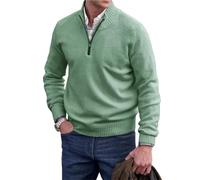 Maglione basic da uomo in cashmere con cerniera, maglione da uomo con cerniera a un quarto, maglione girocollo basic da uomo lavorato a maglia (verde, 3XL)