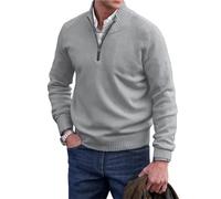 Maglione basic da uomo in cashmere con cerniera, maglione da uomo con cerniera a un quarto, maglione girocollo basic da uomo lavorato a maglia (grigio chiaro, 4XL)