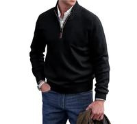 Maglione basic da uomo in cashmere con cerniera, maglione da uomo con cerniera a un quarto, maglione girocollo basic da uomo lavorato a maglia (nero, 5XL)