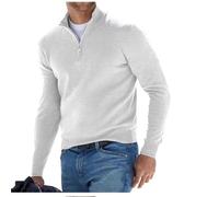 Maglione basic da uomo in cashmere con cerniera, maglione girocollo da uomo lavorato a maglia, maglione da uomo a maniche lunghe morbido al tatto con zip a quarto, bianco, S