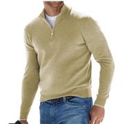 Maglione basic da uomo in cashmere con cerniera, maglione girocollo da uomo lavorato a maglia, maglione da uomo a maniche lunghe morbido al tatto con zip a quarto, Albicocca, M