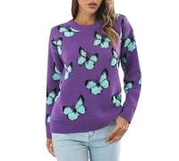 Maglione Cachemire Donna, Maglione Donna Pullover con a Farfalla e Girocollo Lavorato a Maglia Elegante per la Stagione Fredda