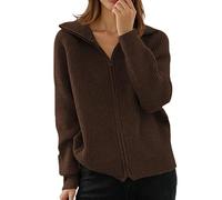 Maglione caldo da donna a maniche lunghe, con cerniera, colletto al risvolto, casual, tinta unita, ampia, confortevole, giacca chic ed elegante, di grandi dimensioni, temperamento versatile, autunno