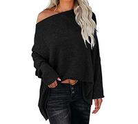 Maglione caldo da donna alla moda, maglione lavorato a maglia, top largo, grande felpa, Nero , XXL