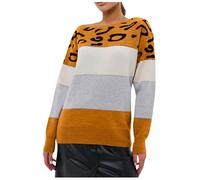 Maglione Caldo Donna Invernale Maglioni Invernali Eleganti con Stampa Leopardata e Blocchi di Colore Maglioncino Autunnale Ampia Maglia Manica Lunga Maglie Elegante Pullover Girocollo (Yellow, XL)