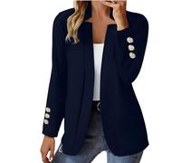 Maglione Camicetta 2024 Fashion Fall Long Sleeve Notch Cardigan Coat Open Front Slim Fit Work Cropped Jackets Women's Coat Brown Jackets for Women Short Jacket Donna, Blu marino, L