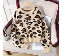 Maglione casual ampio con scollo tondo, maniche a giro e stampa leopardata, adatto per ragazze adolescenti in autunno 14Y,13Y,16Y,15YMotivo strutturatoMaglieria