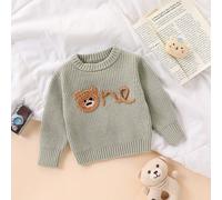 Maglione casual classico da bambino con motivo a orso dei cartoni animati, adatto per l'autunno e l'inverno 6-9M,9-12M,12-18M,18-24M,2-3YAnimale,Fumetto,Lettere,PianteMaglia Pettinata