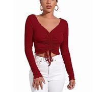 Maglione Casual, Finiture con Volant, Scollo a V, Top Arricciato con Coulisse Sul Davanti, Colore da Indossare Ogni Giorno per le Donne (S)