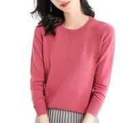 Maglione classico lavorato a maglia a girocollo, maglioni leggeri a maniche lunghe per le donne Camicetta lavorata a maglia leggera e morbida 2026, Rosa acceso, M