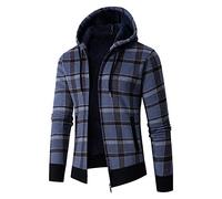 Maglione con cappuccio a maglia a maniche lunghe da uomo foderato con cerniera felpa con cappuccio da uomo, blu, XXL