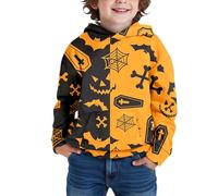 Maglione con cappuccio di Halloween per ragazzi, in morbido pile, design elegante per bambini attivi, perfetto per il tempo libero, occasioni festive, giallo., 11-12 Jahre