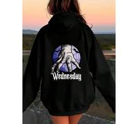 Maglione con cappuccio ispirato a Wednesday Addams da donna - Mano di Wednesday e scritta iconica "Wednesday", pullover casual con cappuccio con cordoncino, comfort per tutte le stagioni, lavabile in
