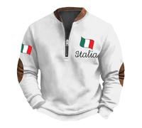 Maglione con Mezza Cerniera per Autunno e Inverno Felpa Stampa Italia Moda Uomo Maglione Top, bianco, XL