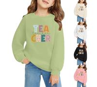 Maglione con stampa insegnante, per il primo giorno di scuola, per bambini, per il rientro a scuola, top preppy, a maniche lunghe, girocollo, con cappuccio, stile casual e sportivo (bianco, 6-7 anni)