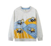 Maglione con trattore, per bambini, con dinosauro, a maniche lunghe, girocollo, maglietta sportiva, per bambini, 140 ragazzi, grigio chiaro., 6-7 Anni
