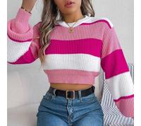 Maglione corto a maniche lunghe in maglia con un divertente design a righe, ideale per look diurni (S rosa)