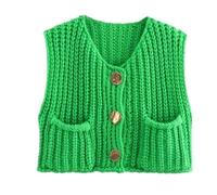 Maglione Corto alla Moda da Donna, Gilet, Solido, Casual, Lavorato a Maglia a trecce.(10,M)