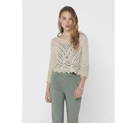Jacqueline de Yong Pullover New Sun corto 3/4 traforato con bordi smerlati beige/bianco L