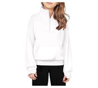 Maglione da bambina 62 ragazzi, tinta unita, mezza zip, in pile, a maniche lunghe, bianco, 11-12 Jahre