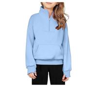 Maglione da bambina 62 ragazzi, tinta unita, mezza zip, in pile, a maniche lunghe, Blu, 13-14 Jahre