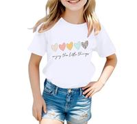 Maglione da bambina con stampa grafica, girocollo, maniche corte, maglietta estiva per il tempo libero, bianco, 5-6 Anni
