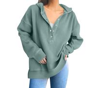 Maglione da donna 2025 con scollo a V, con bottoni sul davanti, con spacchi laterali, top casual oversize, alla moda, streetwear, felpe a maniche lunghe da donna, Verde, S