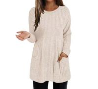 Maglione da donna 2026 a maniche lunghe lavorato a maglia per lei collo a imbuto acrilico stratificazione oversize, lavoro ufficio Fair Isle maglione natalizio donna festa, Beige, M