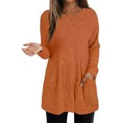 Maglione da donna 2026 a maniche lunghe lavorato a maglia per lei collo a imbuto acrilico stratificazione oversize, lavoro ufficio Fair Isle maglione natalizio donna festa, Arancione, XXL